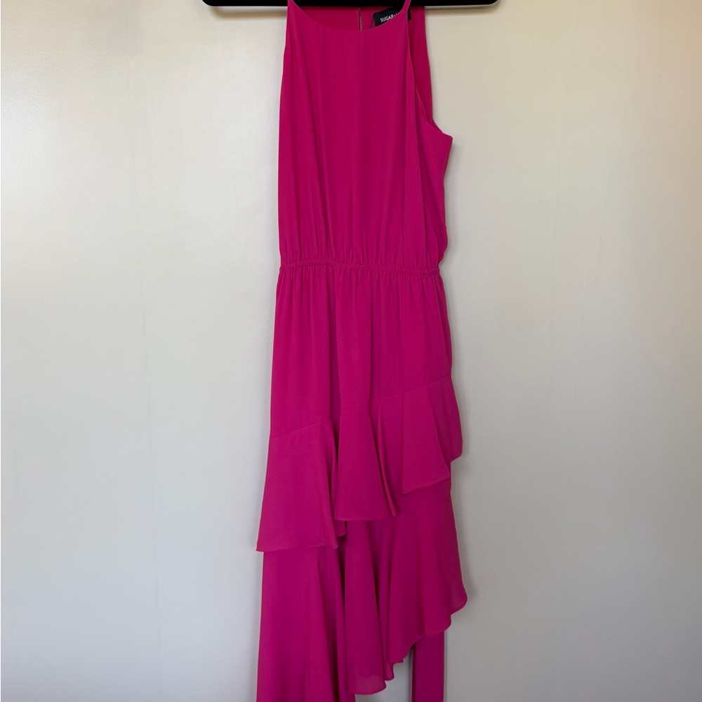 Sugarlips Hot Pink Asymmetrical Ruffle Dress